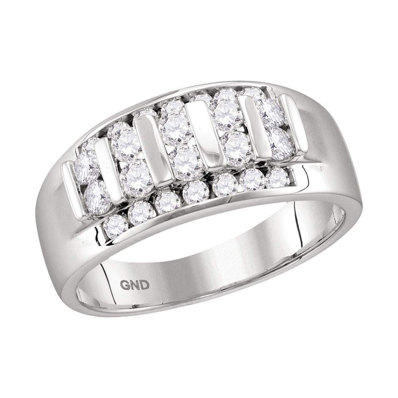 10kt White Gold Mens Round Channel-set Diamond Raised Wedding Band 1 Cttw