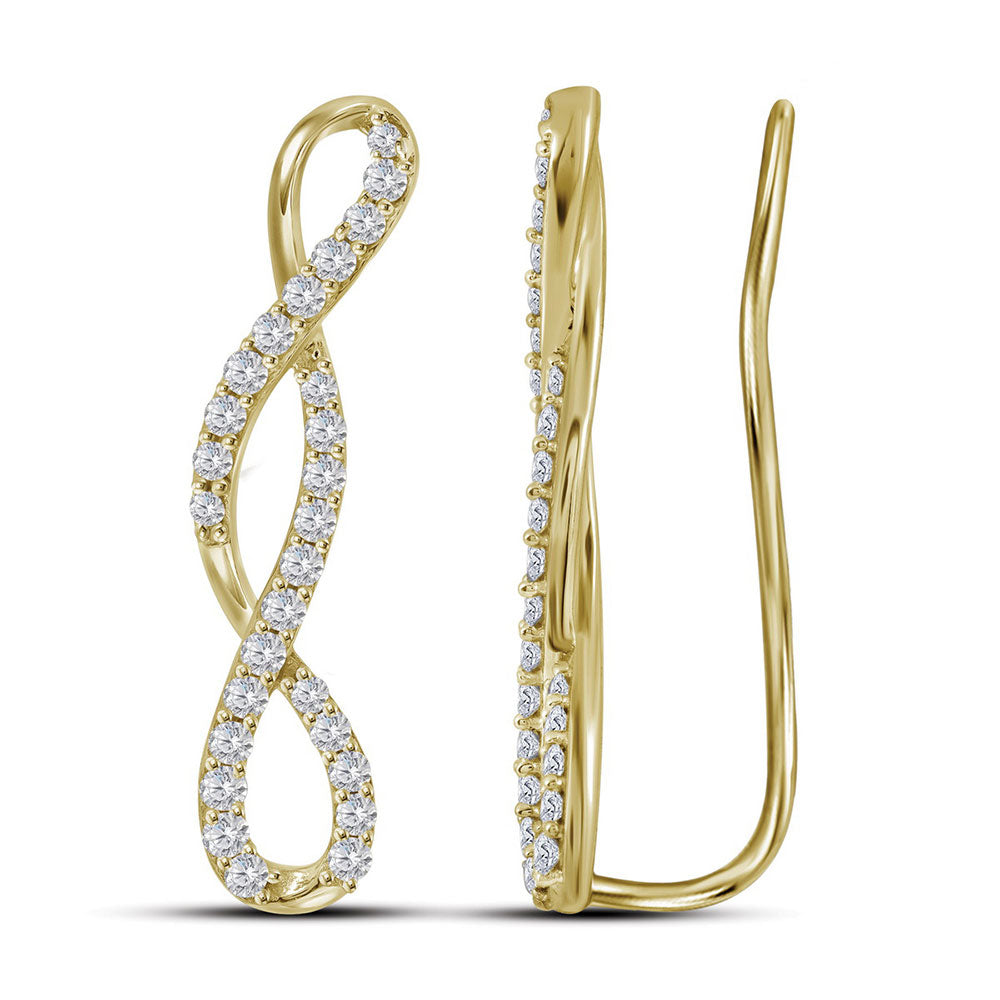 10kt Yellow Gold Womens Round Diamond Climber Earrings 1/2 Cttw