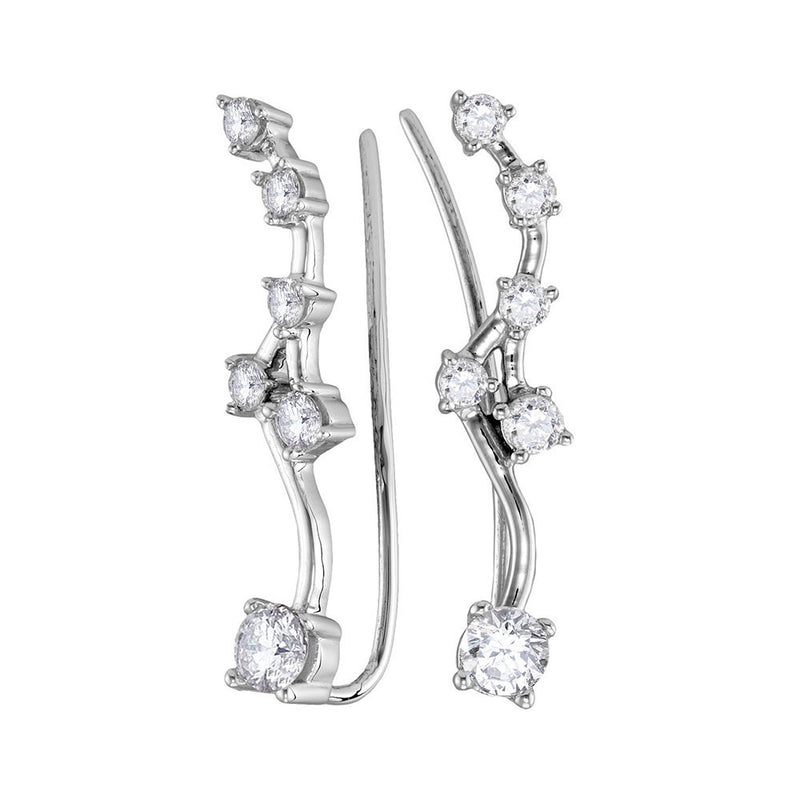 10kt White Gold Womens Round Diamond Climber Earrings 3/4 Cttw