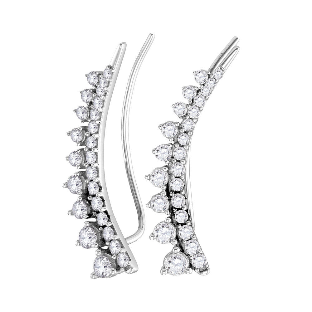 10kt White Gold Womens Round Diamond Climber Earrings 1 Cttw