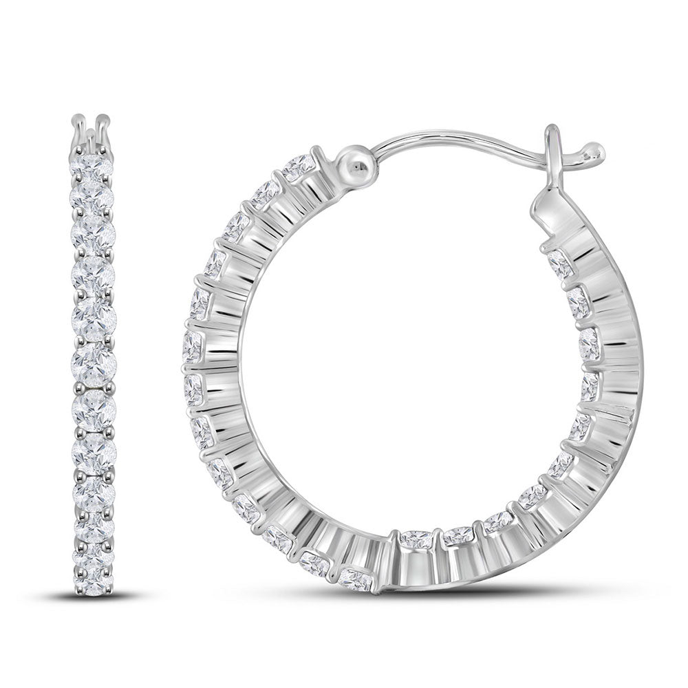 14kt White Gold Womens Round Diamond Inside Outside Hoop Earrings 2 Cttw