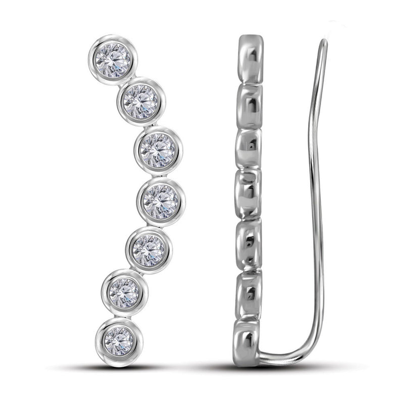 14kt White Gold Womens Round Diamond Bezel-set Climber Earrings 1 Cttw