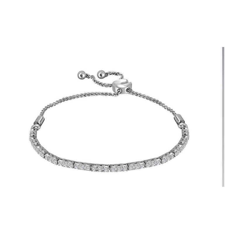 10kt White Gold Womens Round Diamond Single Row Bolo Bracelet 1 Cttw