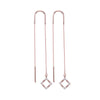 10kt Rose Gold Womens Round Diamond Diagonal Square Dangle Threader Earrings 1/10 Cttw