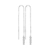 10kt White Gold Womens Round Bezel-set Diamond Dangle Threader Earrings 1/12 Cttw