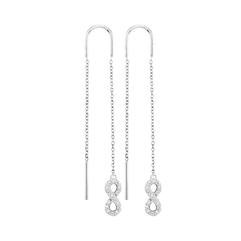 10kt White Gold Womens Round Diamond Infinity Threader Earrings 1/6 Cttw