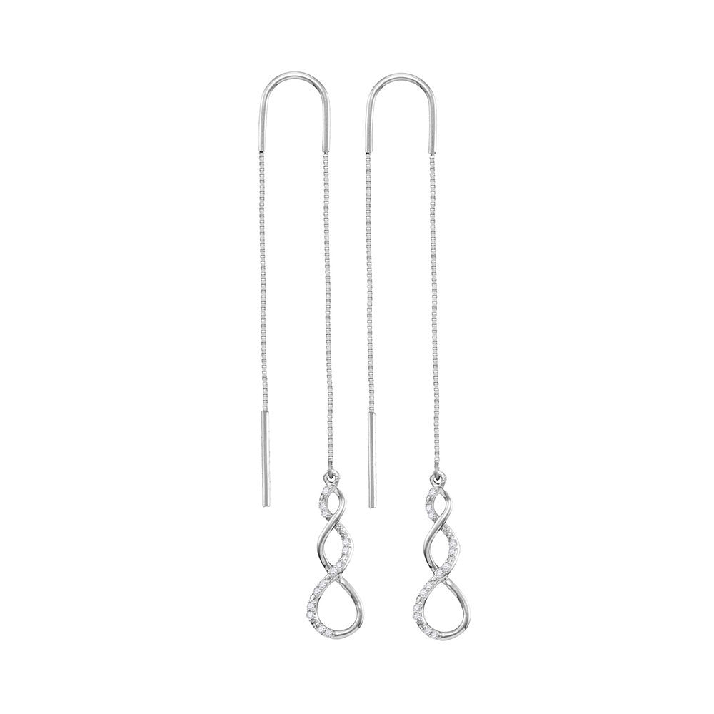 10kt White Gold Womens Round Diamond Twist Dangle Threader Earrings 1/10 Cttw