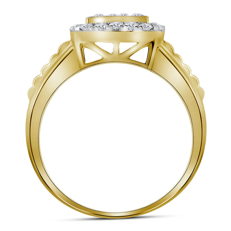 10kt Yellow Gold Mens Round Diamond Square Frame Cluster Ring 1 Cttw