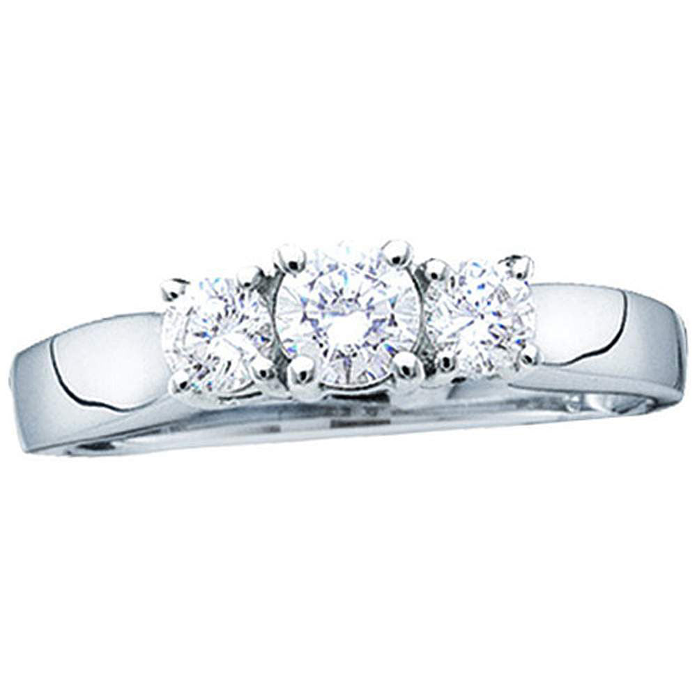 14kt White Gold Round Diamond 3-stone Bridal Wedding Engagement Ring 1 Cttw