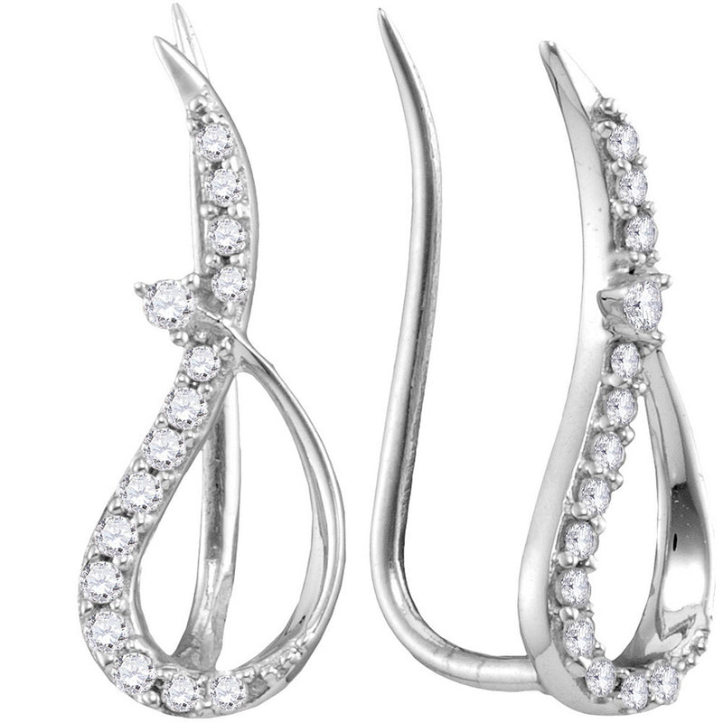 10kt White Gold Womens Round Diamond Climber Earrings 1/5 Cttw