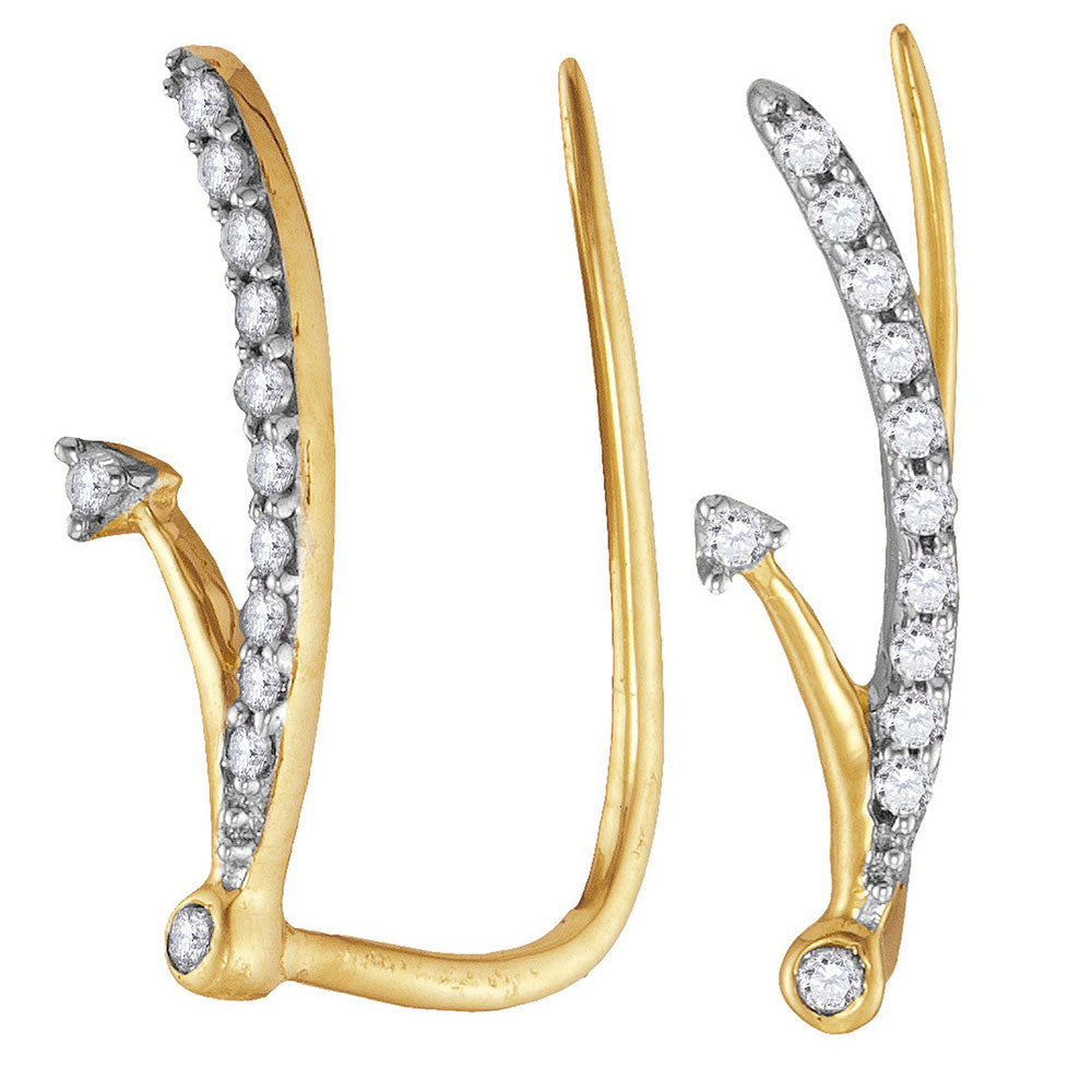 10kt Yellow Gold Womens Round Diamond Curved Climber Earrings 1/10 Cttw