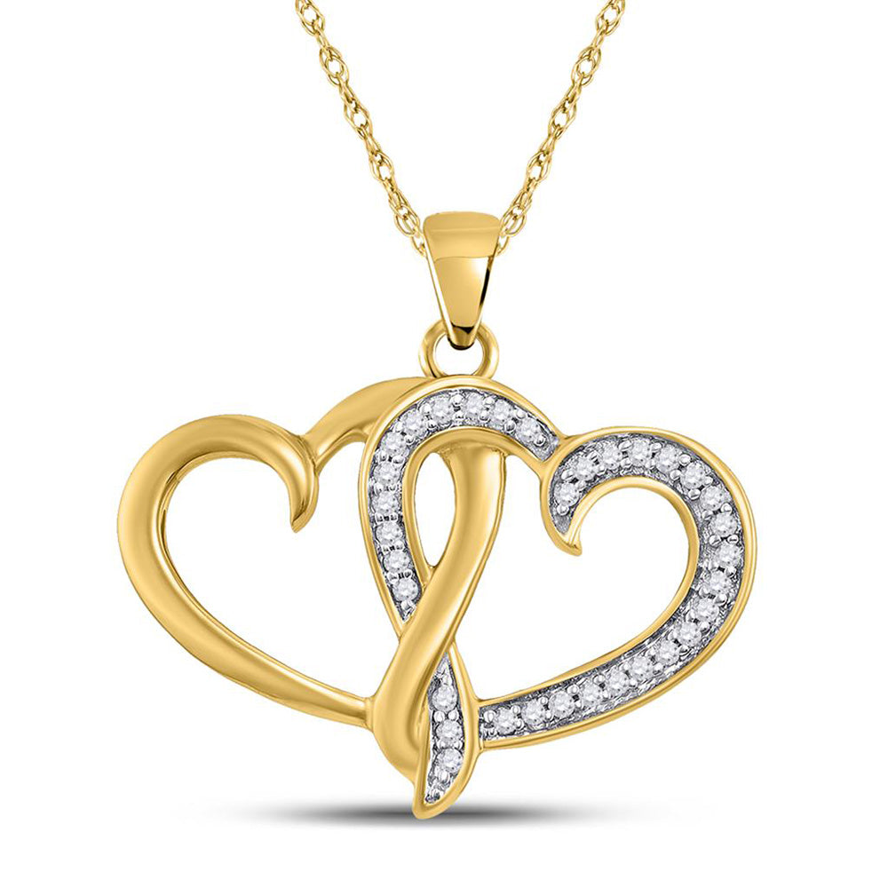 10kt Yellow Gold Womens Round Diamond Double Joined Heart Pendant 1/10 Cttw