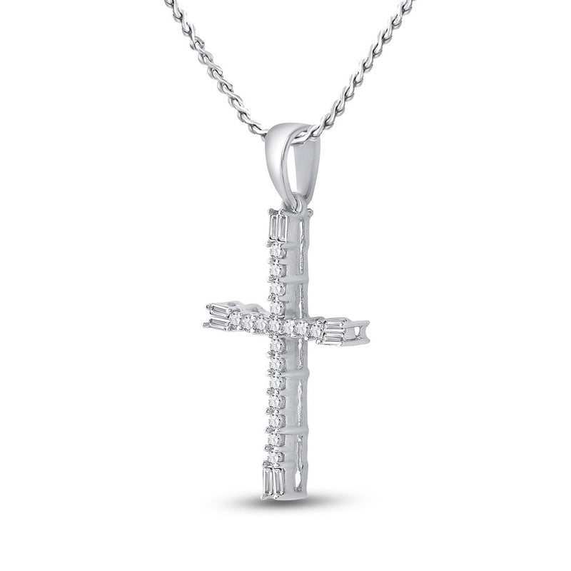 10kt White Gold Womens Round Diamond Cross Pendant 1/5 Cttw