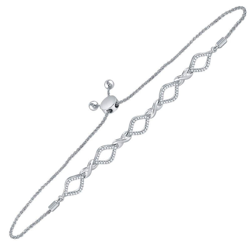 10kt White Gold Womens Round Diamond Infinity Oval Bolo Bracelet 1/4 Cttw