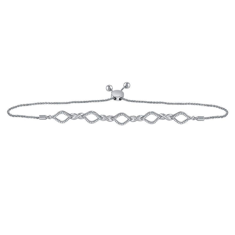 10kt White Gold Womens Round Diamond Infinity Oval Bolo Bracelet 1/4 Cttw