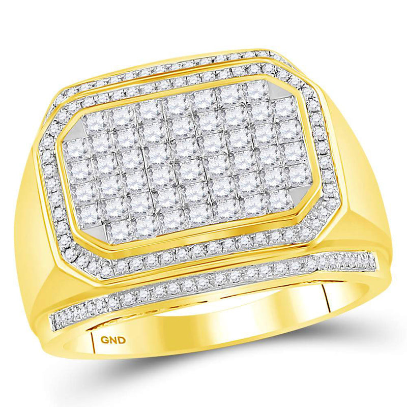 14kt Yellow Gold Mens Round Diamond Octagon Cluster Ring 1-3/4 Cttw