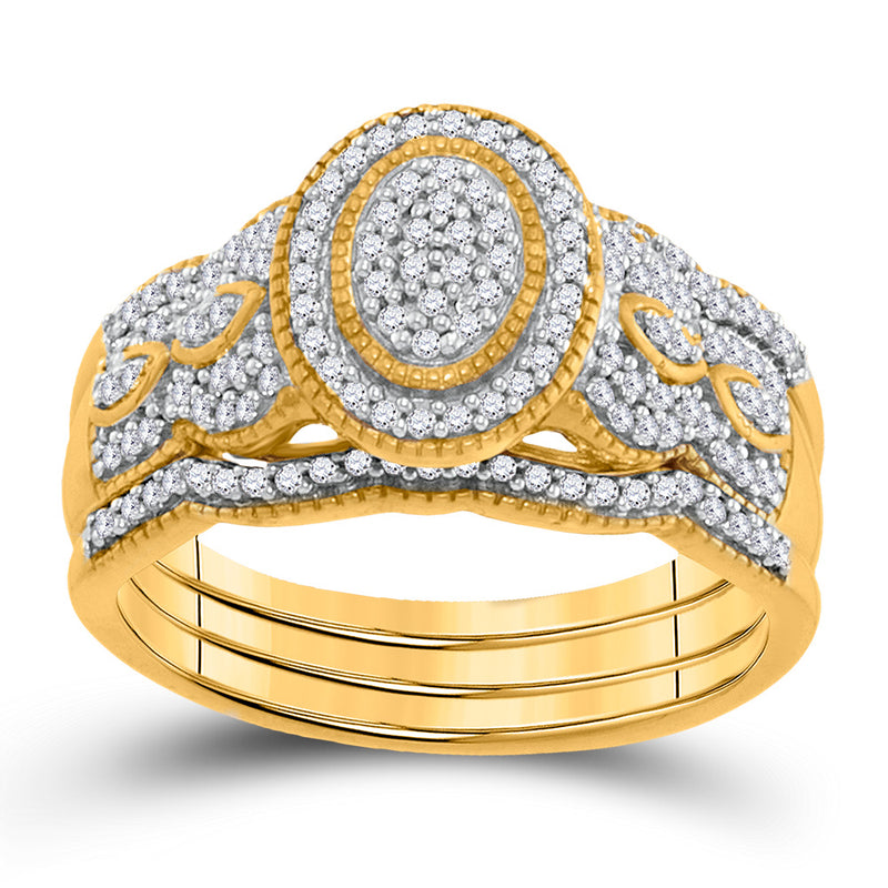 10kt Yellow Gold Round Diamond 3-Piece Bridal Wedding Ring Band Set 3/8 Cttw