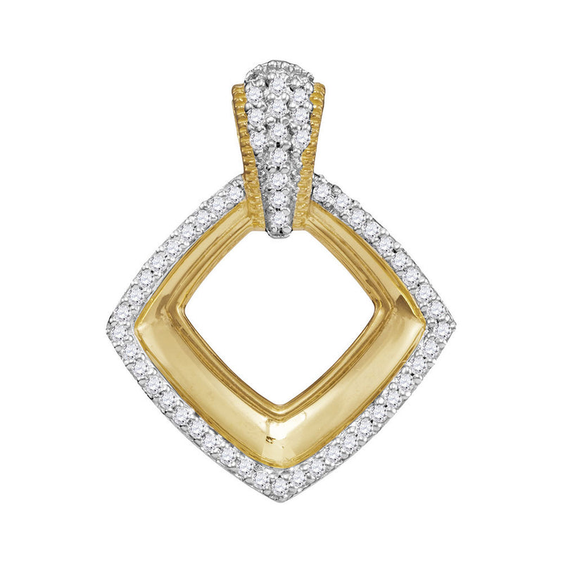 10kt Yellow Gold Womens Round Diamond Diagonal Framed Square Pendant 1/6 Cttw