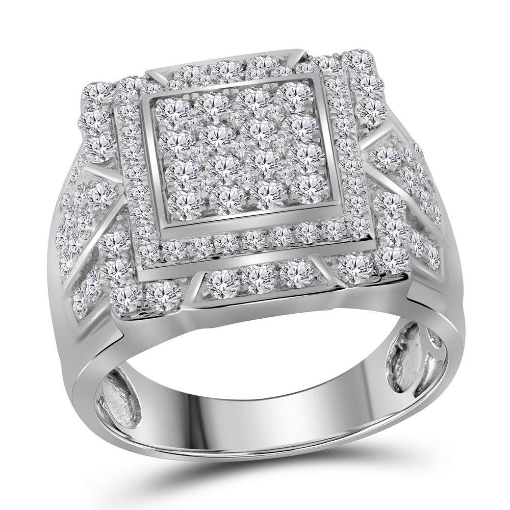 10kt White Gold Mens Round Diamond Square Frame Cluster Ring 2-1/4 Cttw