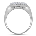 10kt White Gold Mens Round Diamond Square Cluster Fashion Ring 2 Cttw