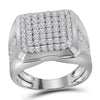 10kt White Gold Mens Round Diamond Square Cluster Fashion Ring 2 Cttw