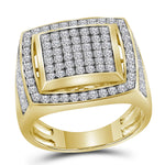 10kt Yellow Gold Mens Round Pave-set Diamond Square Frame Cluster Ring 2 Cttw