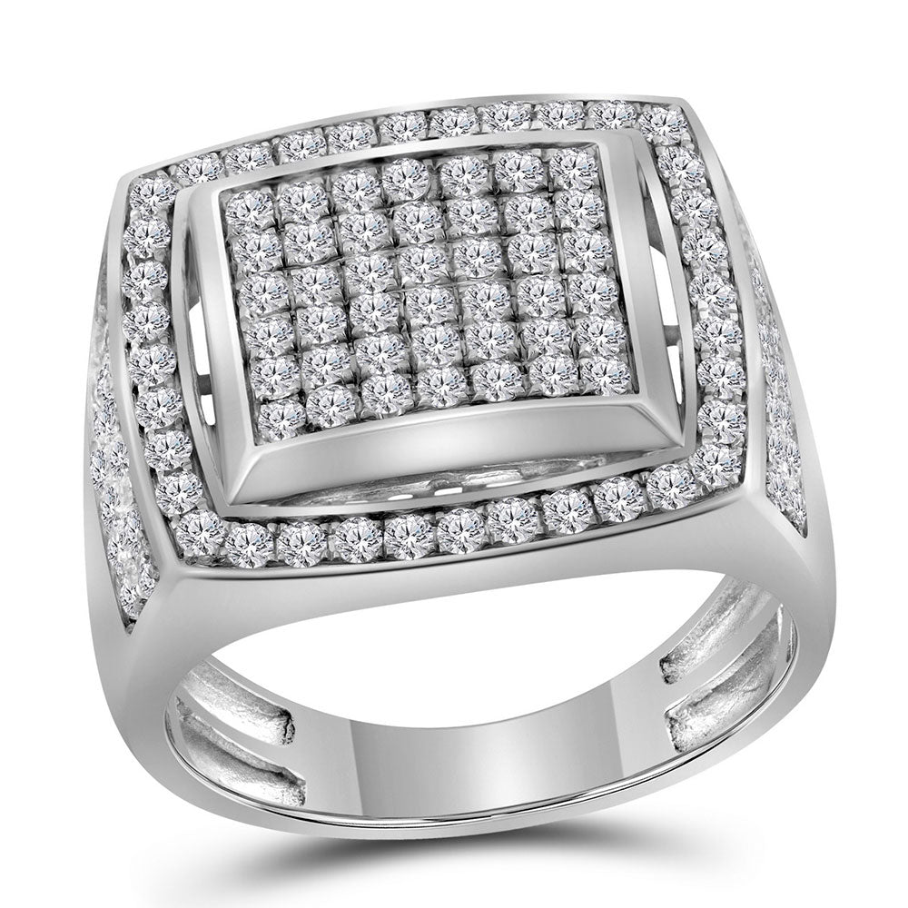 10kt White Gold Mens Round Pave-set Diamond Square Frame Cluster Ring 2 Cttw