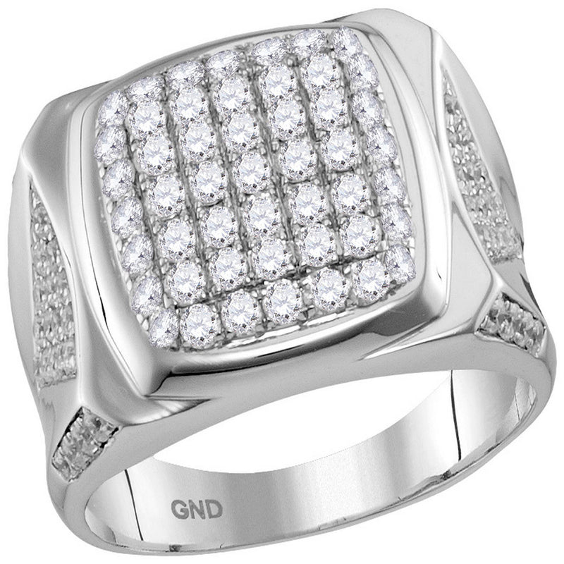 10kt White Gold Mens Round Diamond Square Cluster Ring 2 Cttw