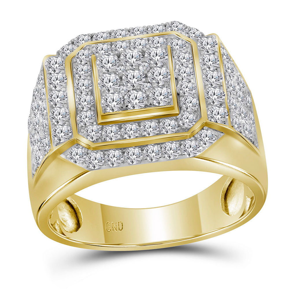 10kt Yellow Gold Mens Round Diamond Square Frame Cluster Ring 2-1/2 Cttw