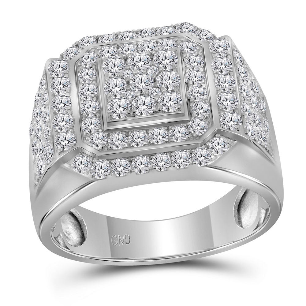 10kt White Gold Mens Round Diamond Square Frame Cluster Ring 2-1/2 Cttw