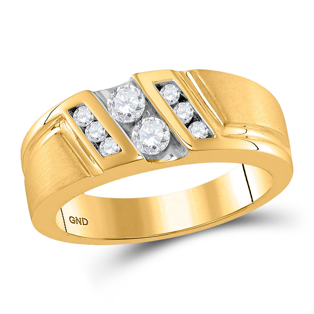 10kt Yellow Gold Mens Round Diamond Diagonal 2-stone Band Ring 1/2 Cttw