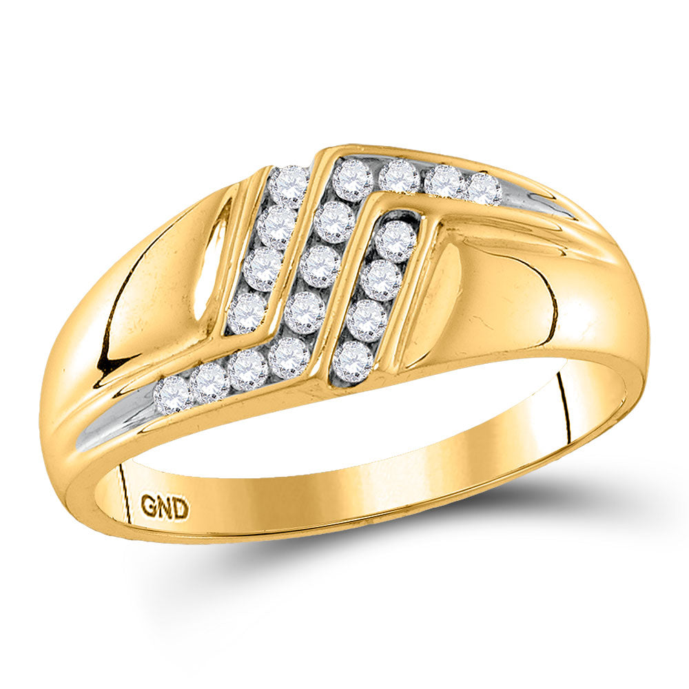 10kt Yellow Gold Mens Round Diamond Triple Row Polished Band Ring 1/4 Cttw