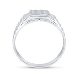 10kt White Gold Mens Round Diamond Square Cluster Brick Ring 1/4 Cttw