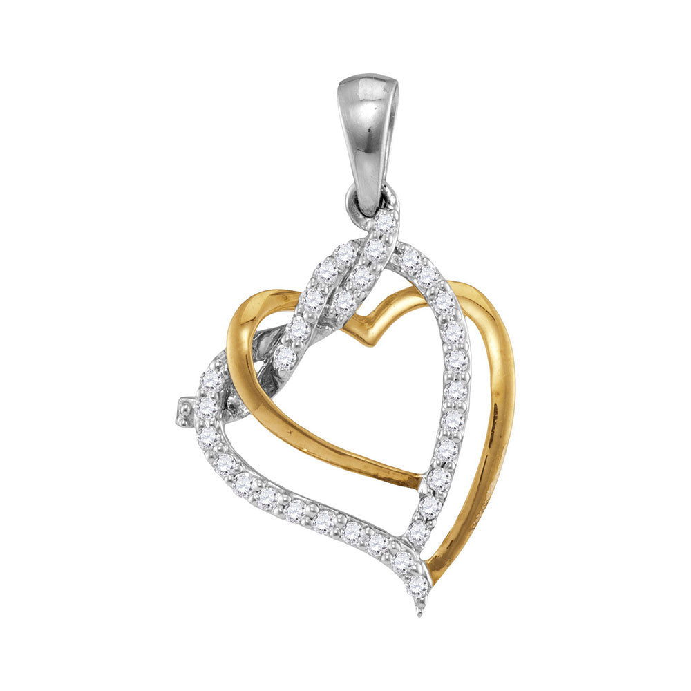 10kt Two-tone Gold Womens Round Diamond Heart Pendant 1/5 Cttw