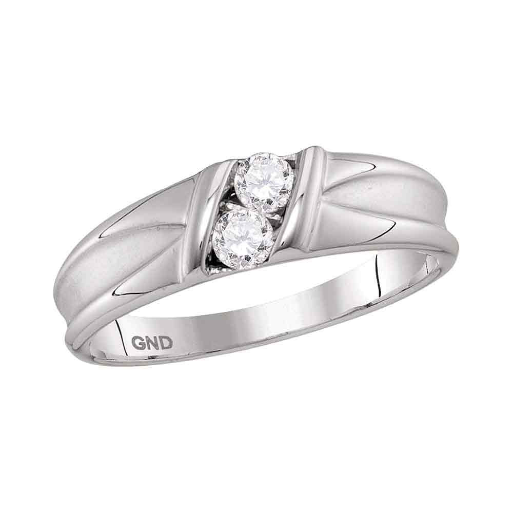 10kt White Gold Mens Round Diamond 2-stone Channel-set Wedding Band 1/3 Cttw