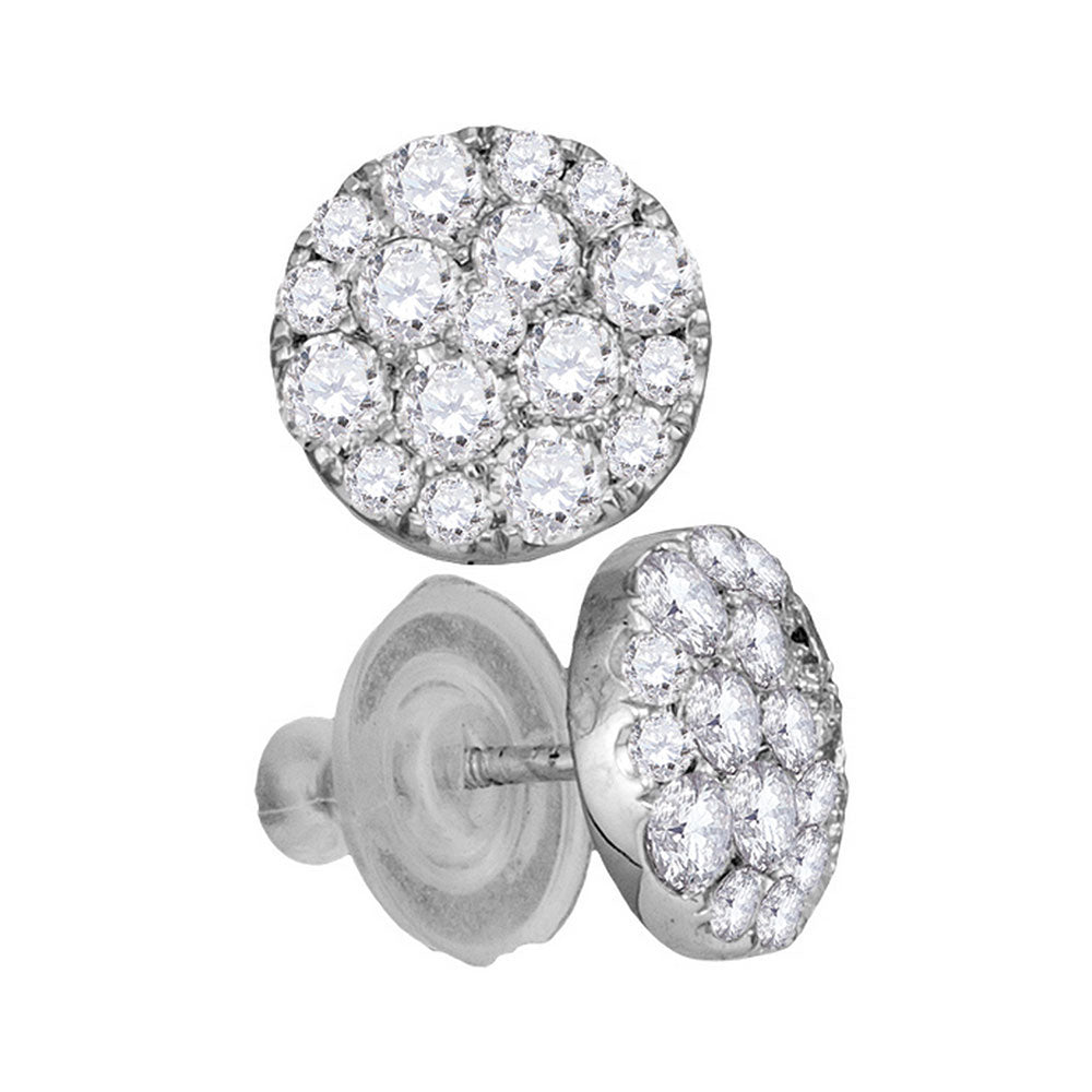 14kt White Gold Womens Round Diamond Cluster Earrings 1 Cttw