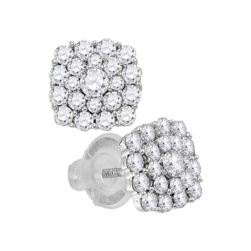 14kt White Gold Womens Round Diamond Cluster Earrings 1 Cttw