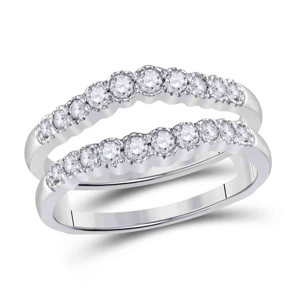 14kt White Gold Womens Round Diamond Wrap Ring Guard Enhancer 1/2 Cttw