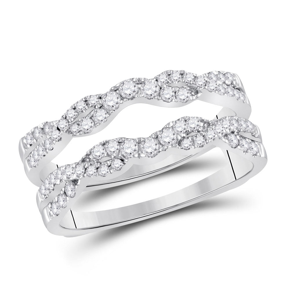 14kt White Gold Womens Round Diamond Wrap Ring Guard Enhancer 1/2 Cttw