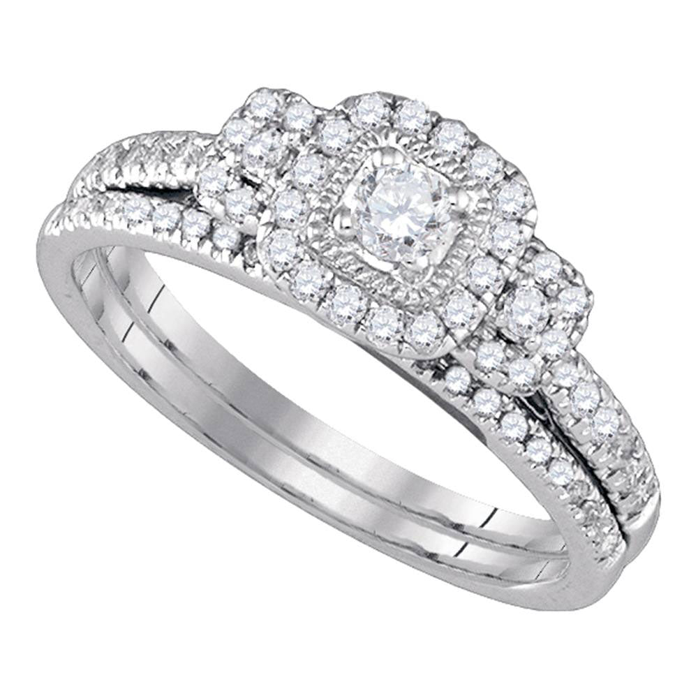 14kt White Gold Round Diamond Bridal Wedding Ring Band Set 1/2 Cttw Size 5