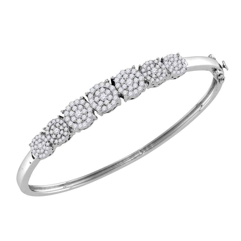 10kt White Gold Womens Round Diamond Cluster Bangle Bracelet 1-1/4 Cttw