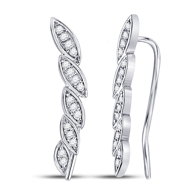 14kt White Gold Womens Round Diamond Climber Earrings 1/5 Cttw