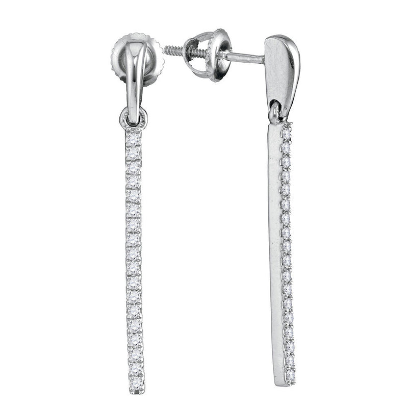 10kt White Gold Womens Round Diamond Vertical Drop Dangle Earrings 1/5 Cttw