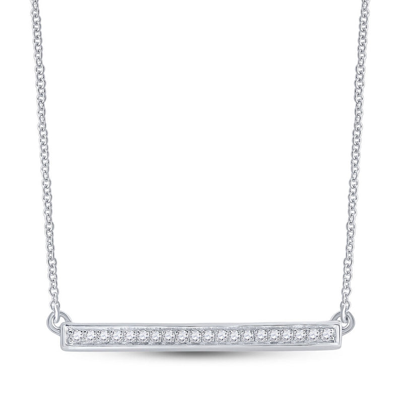 10kt White Gold Womens Round Diamond Bar Pendant Chain Necklace 1/10 Cttw