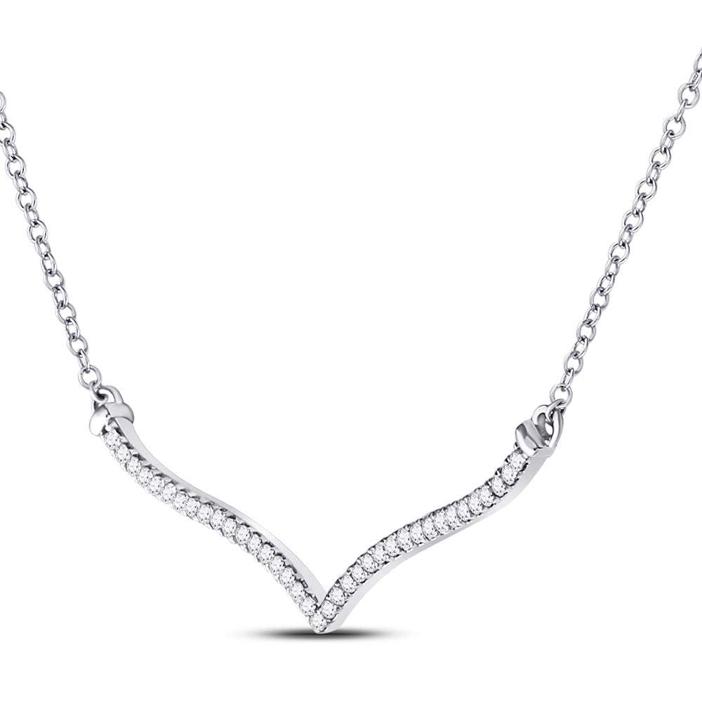 10kt White Gold Womens Round Diamond Contoured Bar Pendant Necklace 1/4 Cttw