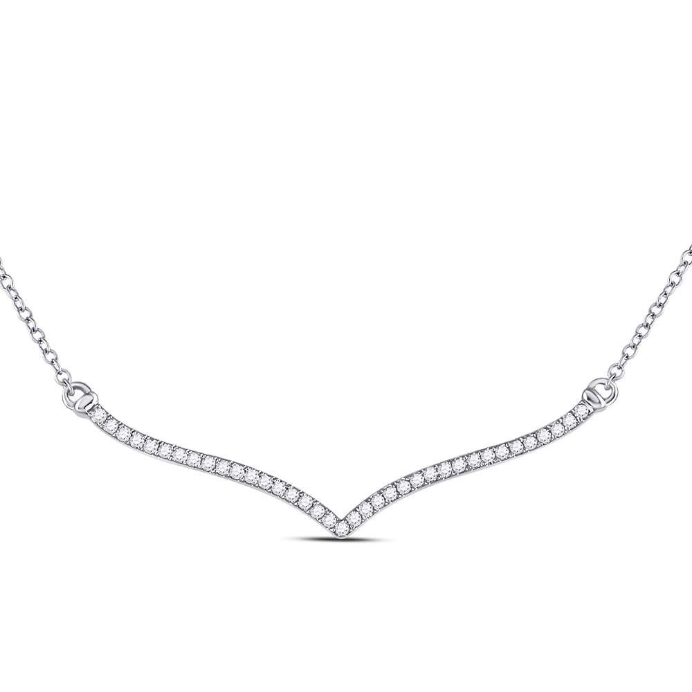 10kt White Gold Womens Round Diamond Contoured Bar Pendant Necklace 1/4 Cttw