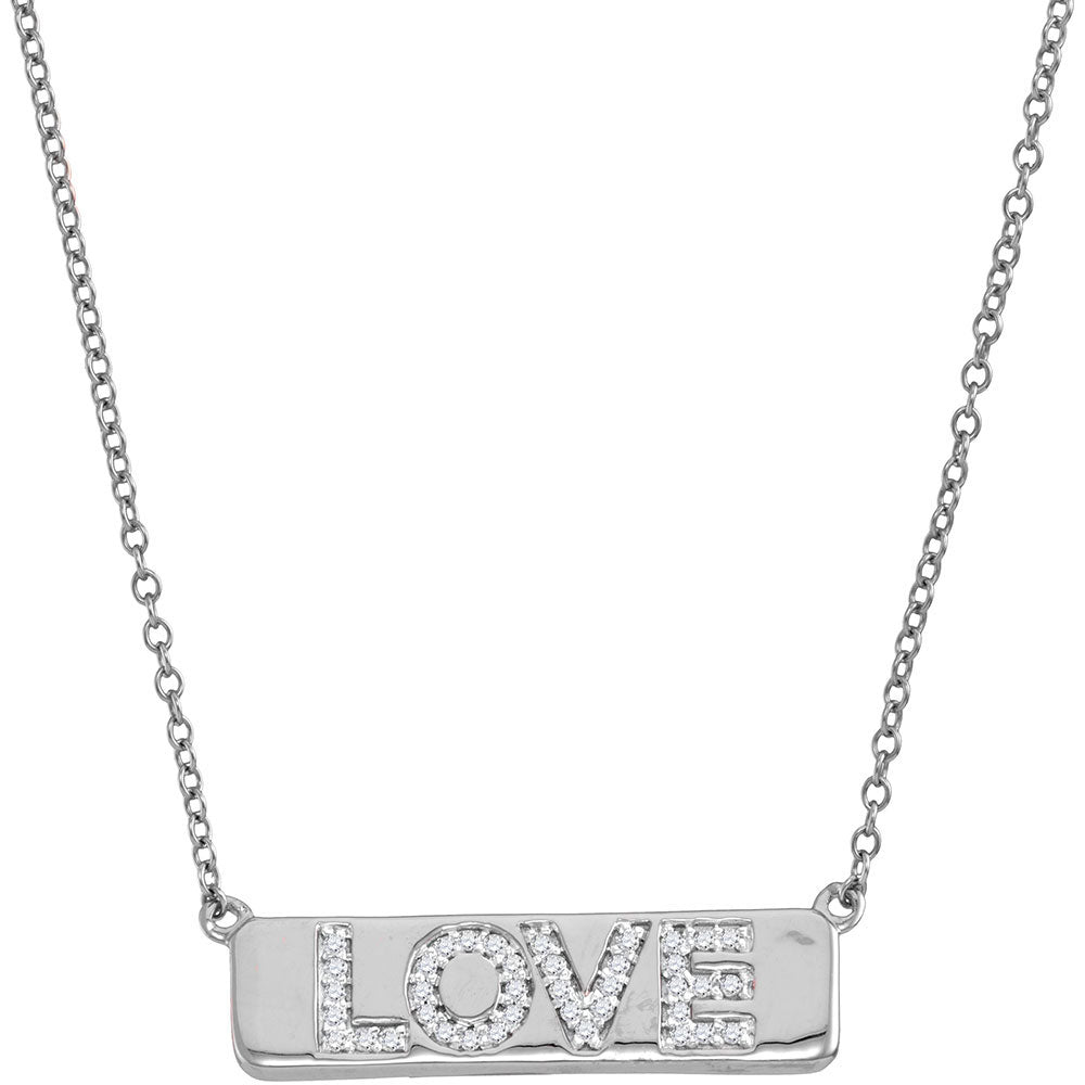 10kt White Gold Womens Round Diamond Love Bar Pendant Necklace with 18" Chain 1/8 Cttw