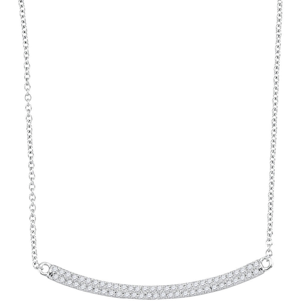 10kt White Gold Womens Round Diamond Curved Horiontal Bar Pendant Necklace 1/3 Cttw