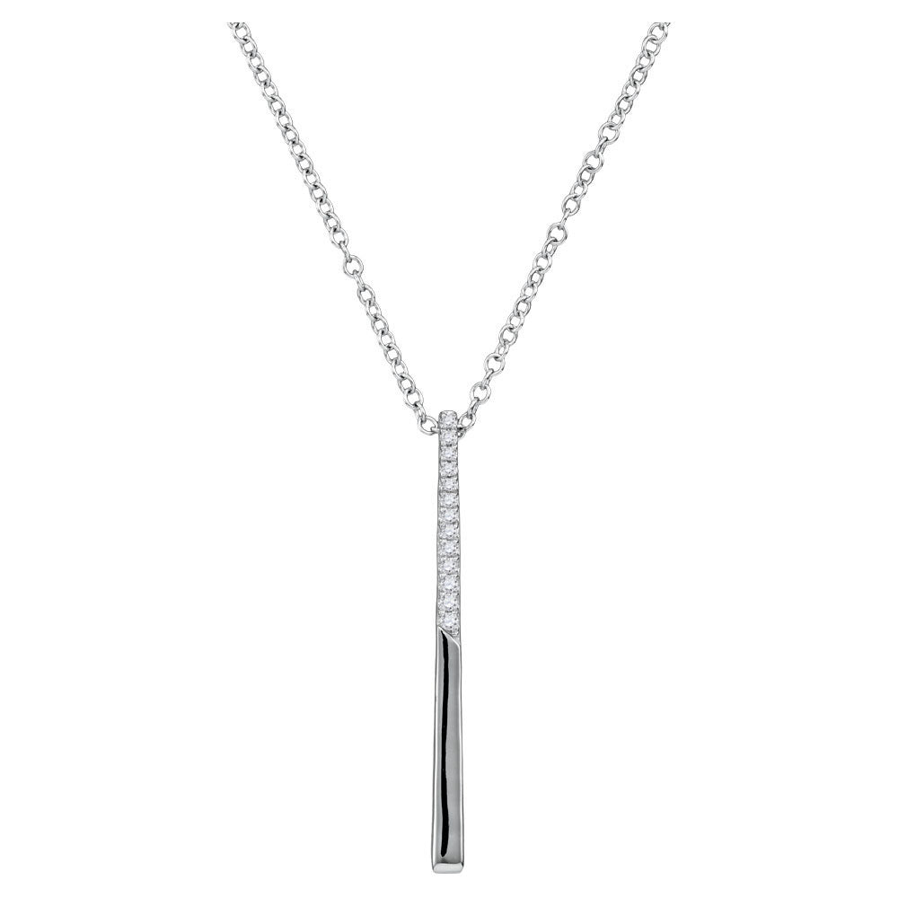 14kt White Gold Womens Round Diamond Vertical Bar Pendant 1/20 Cttw