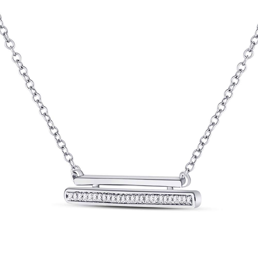 10kt White Gold Womens Round Diamond Double Horizontal Bar Necklace 1/10 Cttw